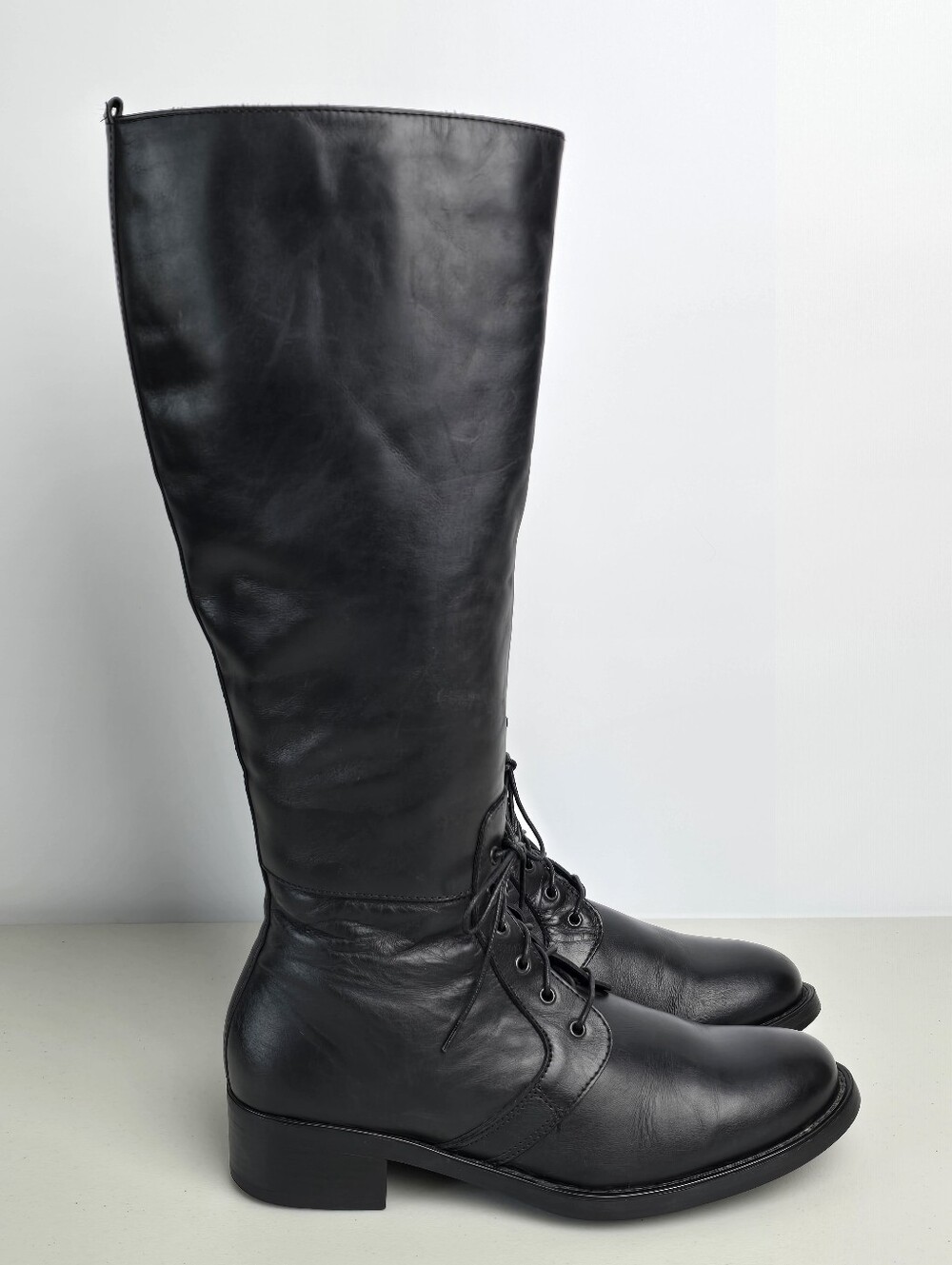 La Canadienne Black Leather Knee High Lace-Up Sude Zip Riding Boots Size 7.5 - Picture 2 of 14